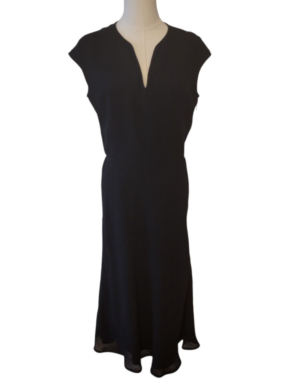 Lafayette 148 Black Linen V-Neck Midi Length Dress Size 6